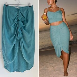 Abercrombie & Fitch Ruched Flowy Teal Midi Skirt SP